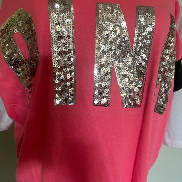 PINK Victoria's Secret Pink and White Sequin Logo Jersey - Picture 3 of 7